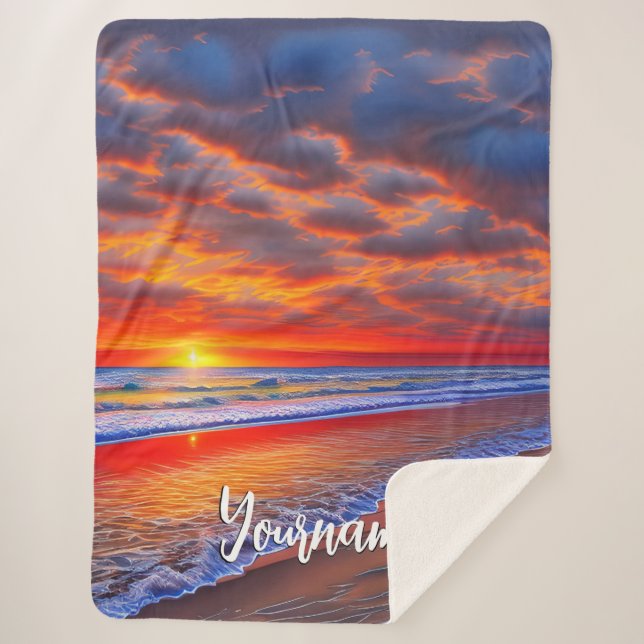 Manta Sherpa Atardecer tropical con nombre personalizado (Anverso)