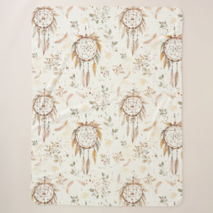 Manta Sherpa Atrapasueños Plumas Boho Crema