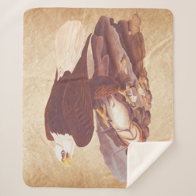 Manta Sherpa Audubon Classic Bald Eagle con pescado fresco (Anverso)