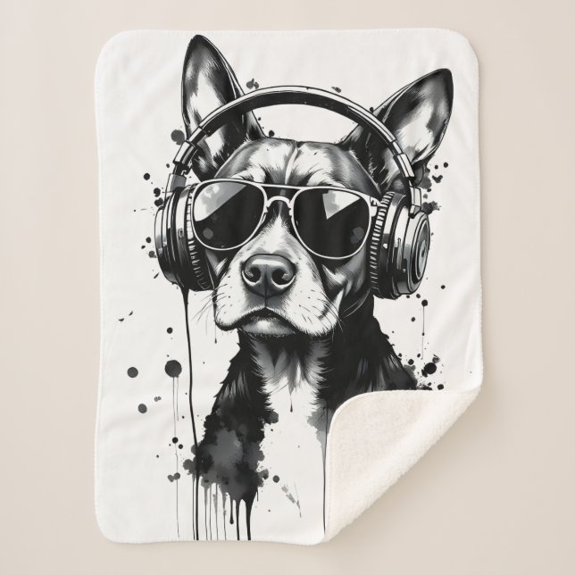 Manta Sherpa Auriculares Guay Dog Mascotas cortos Tinta blanca  (Anverso)