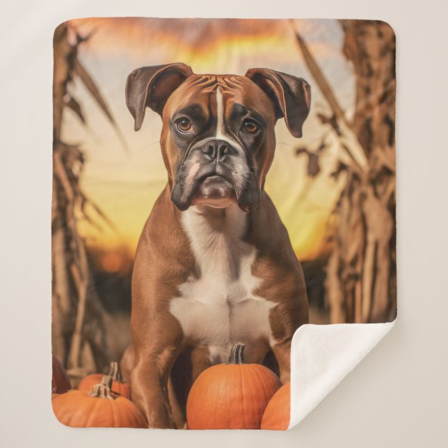 Manta Sherpa Autumn Boxer Dog (Anverso)