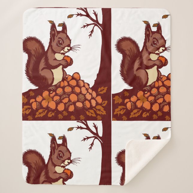 Manta Sherpa 🐿️ Autumn Squirrel Sherpa Blanket - Fall Forest  (Anverso)