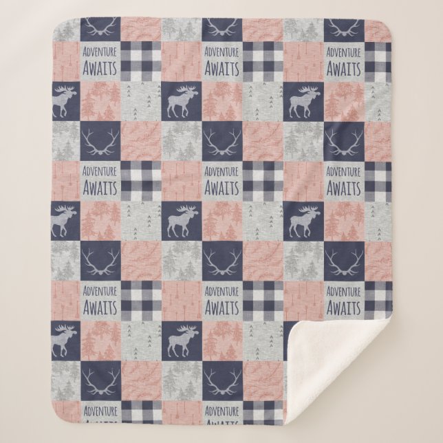 Manta Sherpa Aventura a Minky/Sherpa Throw, Pink and Navy (Anverso)