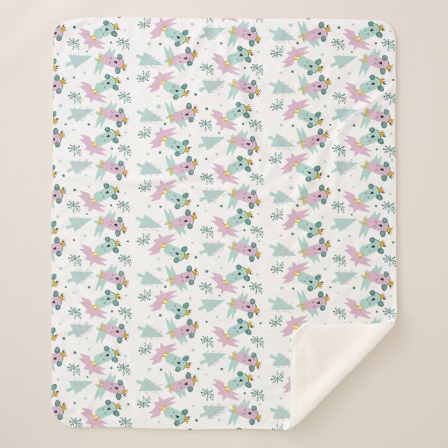 Manta Sherpa Aves de Invierno Árboles de Navidad Doodles de Ice (Anverso)