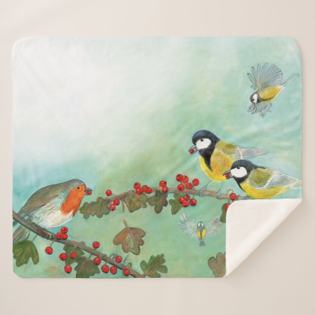 Manta Sherpa Aves y bayas (Anverso (horizontal))