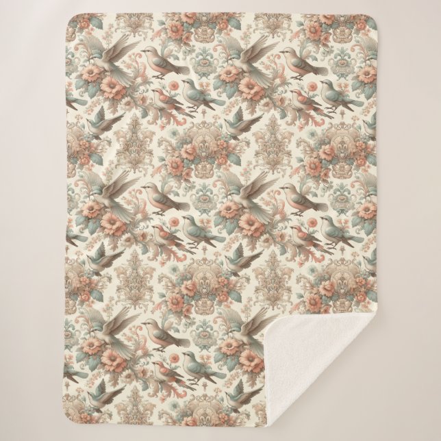 Manta Sherpa Aviario victoriano: Un jardín pastel (Anverso)