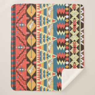 Manta Sherpa Azteca colorida: pájaros, patrón de flores.