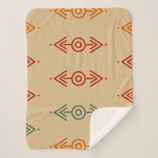 Manta Sherpa Azteca Geométrica Azul Y Tribal Naranja Sudoeste (Anverso)