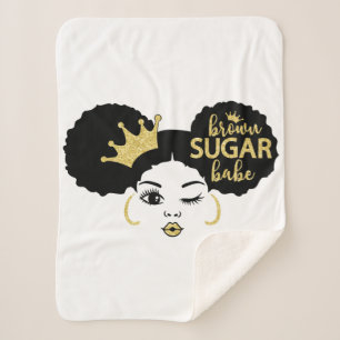 Manta Sherpa Azúcar marrón en negro y oro