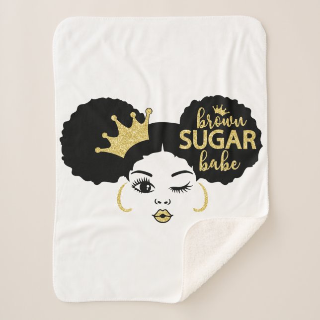 Manta Sherpa Azúcar marrón en negro y oro (Anverso)