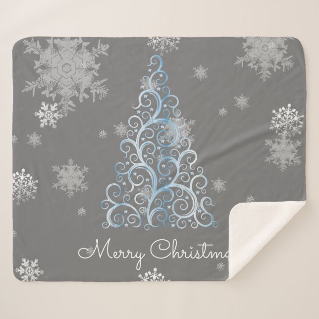 Manta Sherpa Azul árbol de Navidad y cubierta Sherpa con copas  (Anverso (horizontal))