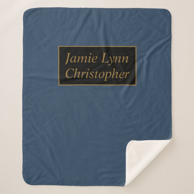 Manta Sherpa Azul con nombres de parejas de oro (Anverso)
