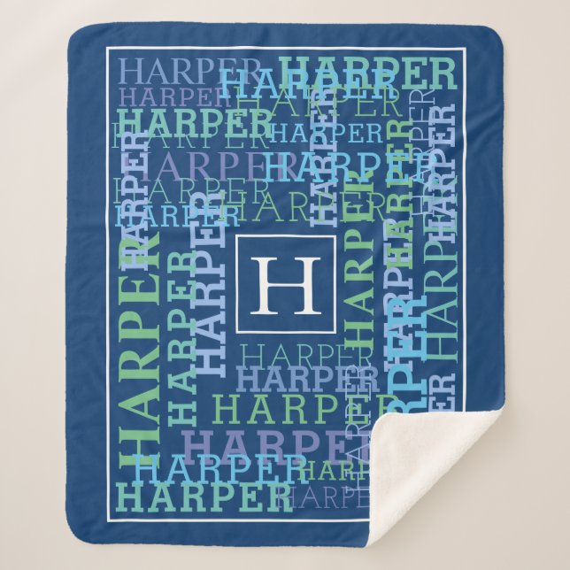 Manta Sherpa Azul conocido de la nube del monograma (Anverso)