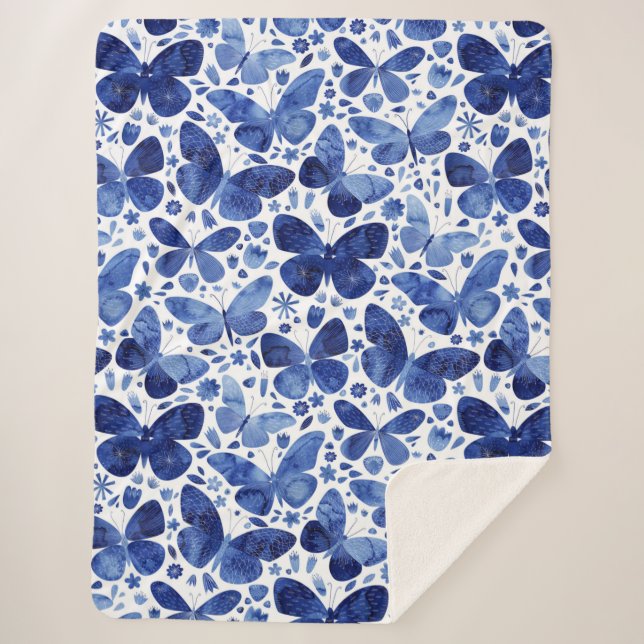 Manta Sherpa Azul de agua de mariposas (Anverso)