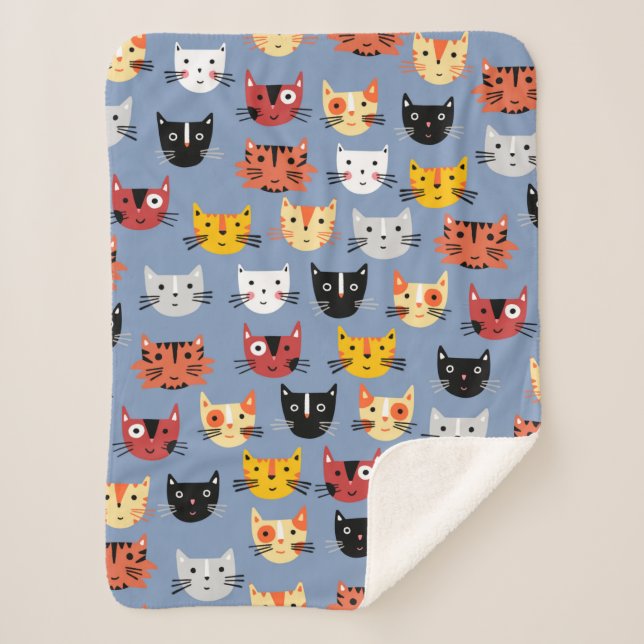 Manta Sherpa Azul de gato gatito (Anverso)