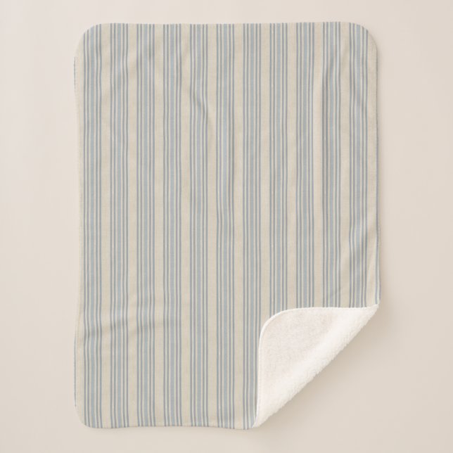 Manta Sherpa Azul de Granja Angustiado Muted Ticking Raya (Anverso)
