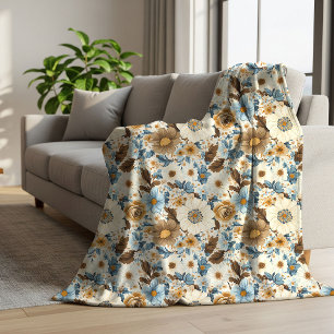 Manta Sherpa Azul Marino Floral Opulento Boho Terracota de Acab