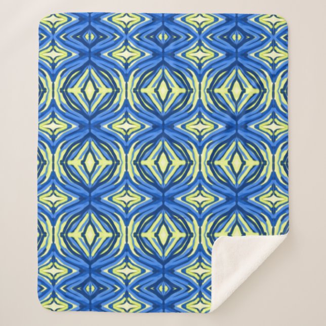 Manta Sherpa Azul ondulado y Kaleidoscopio amarillo (Anverso)