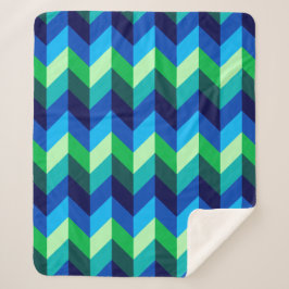 Manta Sherpa Azul Verde Ombre Chevrons Media Sherpa Blanket