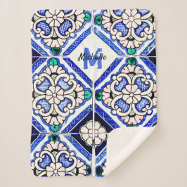 Manta Sherpa Azulejo Patrón Español Mosaicos Naval Monograma Bl