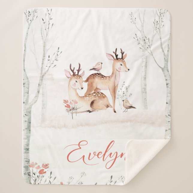 Manta Sherpa Baby Deer Woodland Blanket | Sherpa 50x60 (Anverso)