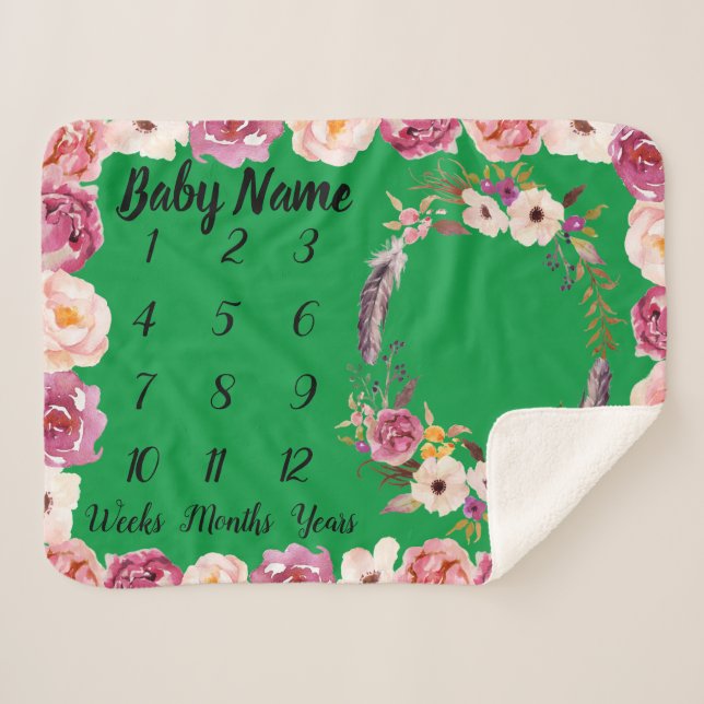 Manta Sherpa Baby Milestone Chica de ducha con nombre personali (Anverso (horizontal))