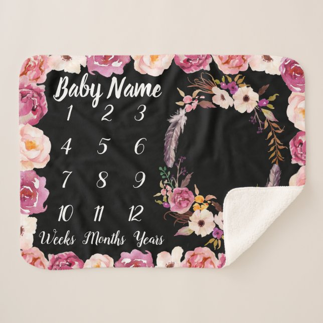 Manta Sherpa Baby Milestone Chica de ducha con nombre personali (Anverso (horizontal))