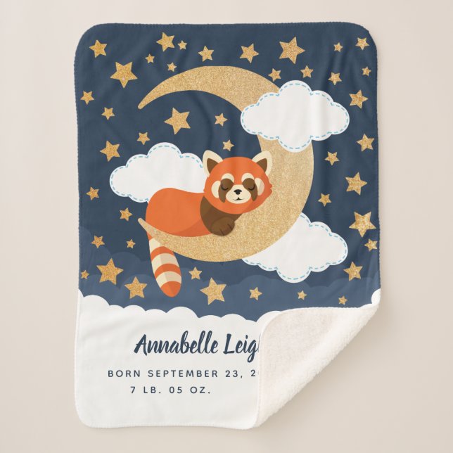 Manta Sherpa Baby Red Panda Moon Baby (Anverso)