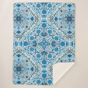 Manta Sherpa Baldosas florales azules