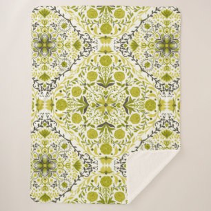 Manta Sherpa Baldosas florales en verde