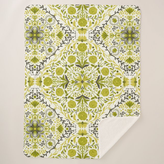 Manta Sherpa Baldosas florales en verde (Anverso)