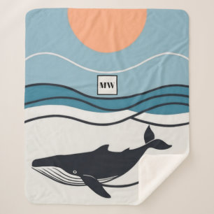 Manta Sherpa Ballena minimalista vectorial en el monograma oceá
