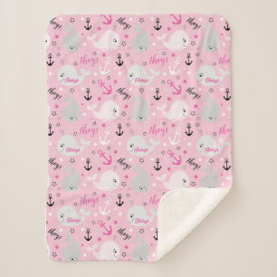 Manta Sherpa Ballenas Anchor Náutico Chica rosa suave Nursera