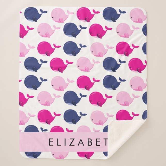 Manta Sherpa Ballenas, Patrón De Ballenas, Tu Nombre (Anverso)