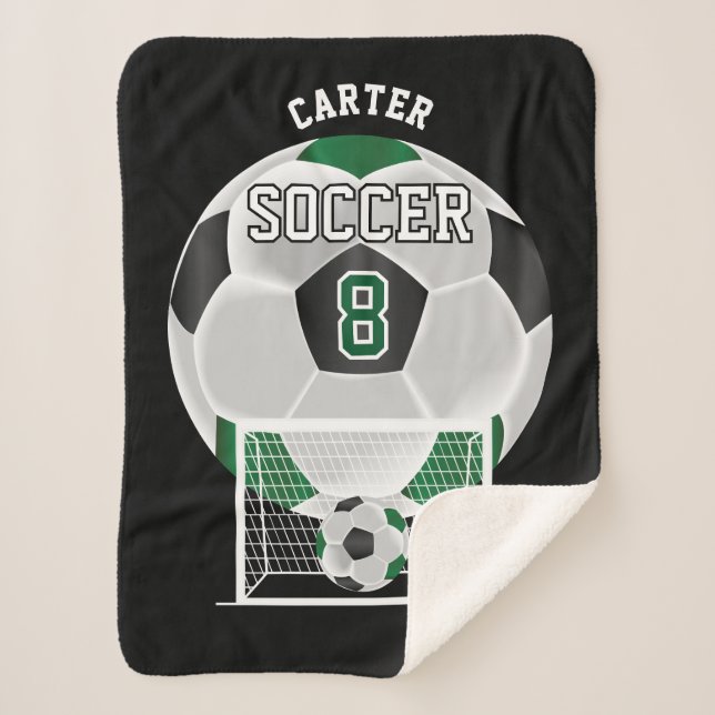 Manta Sherpa Balón de fútbol en verde oscuro y negro (Anverso)