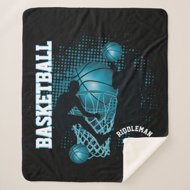 Manta Sherpa Baloncesto deportivo - Azul negro y bebé (Anverso)