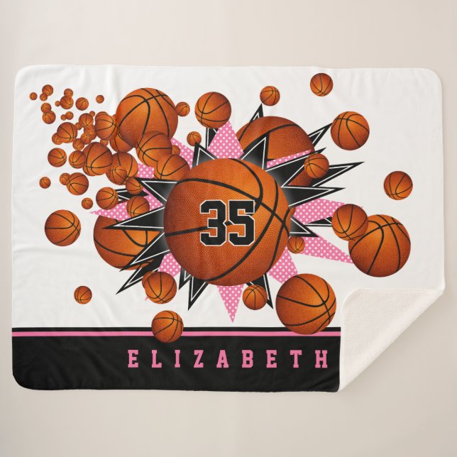 Manta Sherpa baloncesto estrellas negras rosadas chicas sala de (Anverso (horizontal))