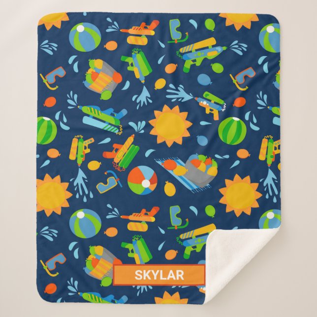 Manta Sherpa Balones de agua patrón de niños de verano (Anverso)