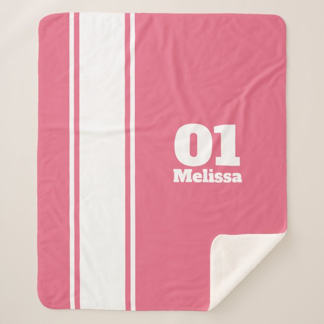 Manta Sherpa Banda deportiva rosa Monograma Sherpa Blanc (Anverso)