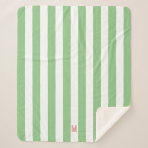 Manta Sherpa Banda verde de cabana y monograma rosa personaliza