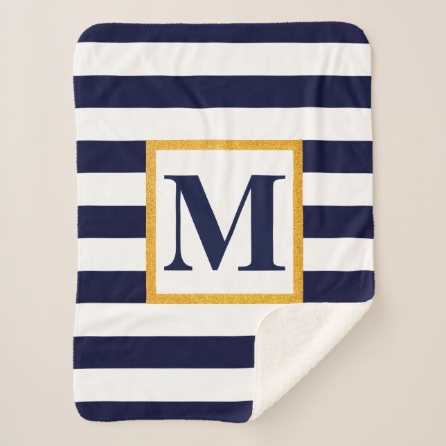 Manta Sherpa Bandas blancas y azules (Anverso)