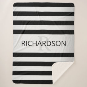 Manta Sherpa Bandas de color negro y negro de imitación de plat