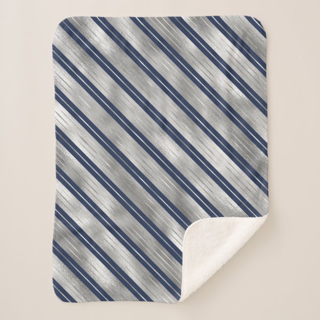 Manta Sherpa Bandas glosadas azules y grises (Anverso)