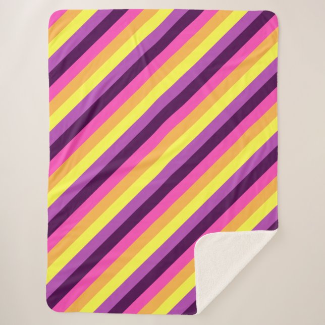 Manta Sherpa Bandas Retro Púrpura Rosa Banda Sherpa Grande (Anverso)