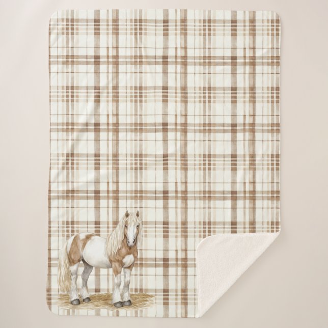 Manta Sherpa Bandas rotas de caballo blanco marrón (Anverso)