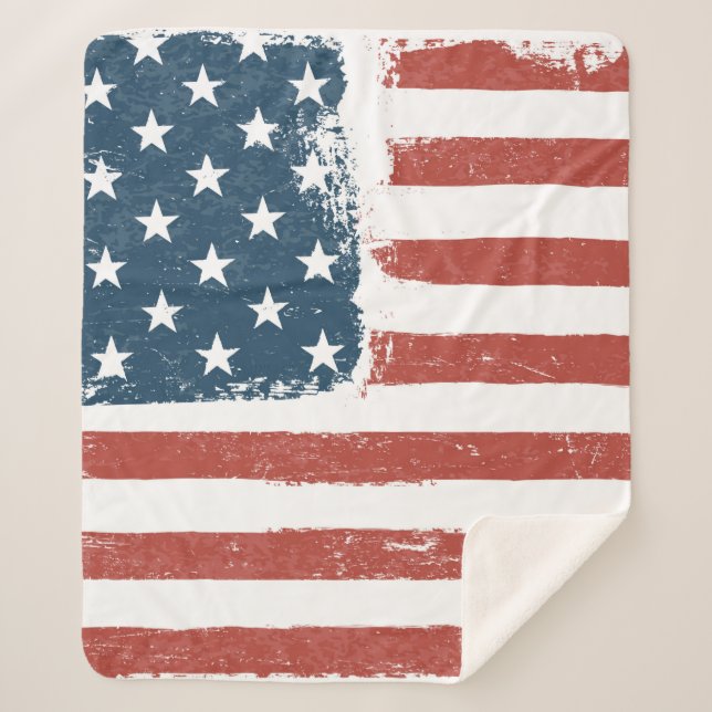 Manta Sherpa Bandera Americana Borde fondo. Versión de Raster.  (Anverso)