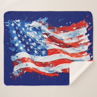 Manta Sherpa Bandera Americana USA Acuarela 4 de Julio