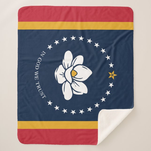Manta Sherpa Bandera de Misisipi - Nueva Bandera de Magnolia (Anverso)