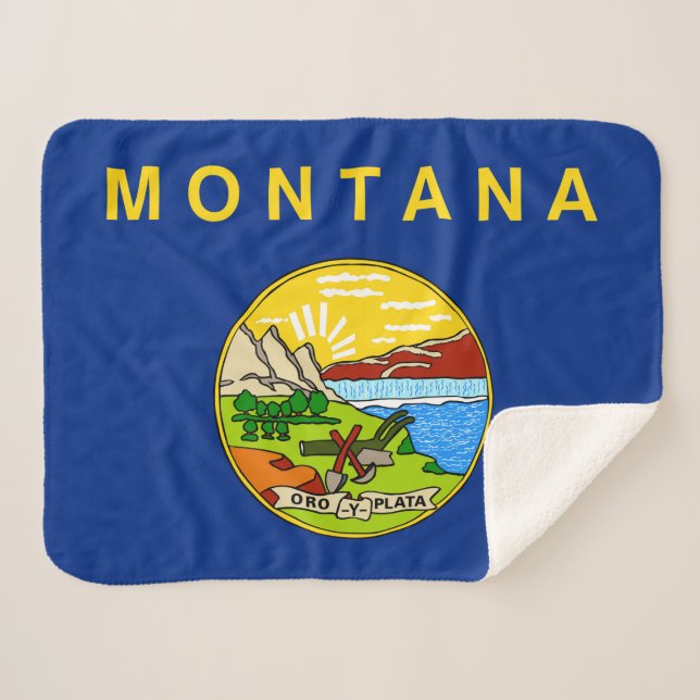 Manta Sherpa Bandera del estado de Montana Imprimir Patriótico (Anverso (horizontal))