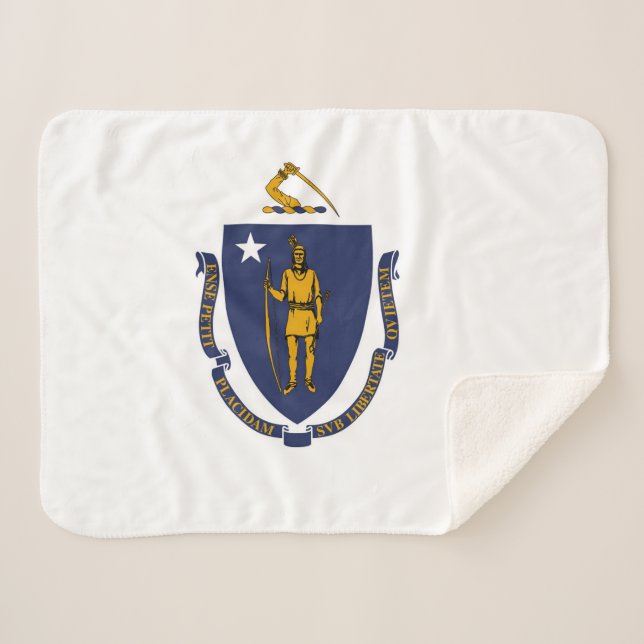 Manta Sherpa Bandera estatal de Massachusetts imprime patriótic (Anverso (horizontal))